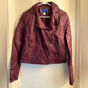 Faux Leather Moto Asymmetrical Burgundy Jacket, SIZE S nwt